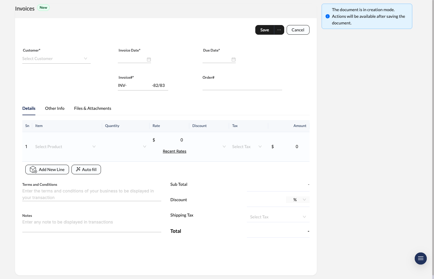 Invoice create form