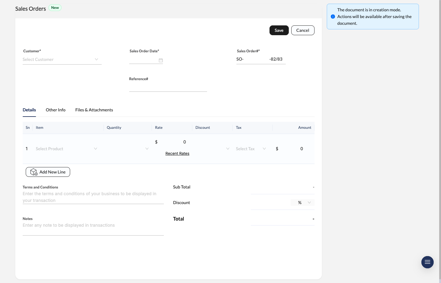 Sales Order create form